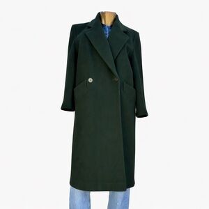 Vintage Union-made Perry Ellis Porfolio dark forest green wool midi length coat